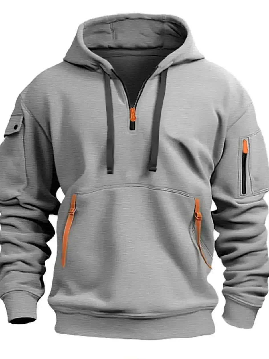 Half Zipper Men's Tactical Hoodies Solid Warm Fleece Military Sweatshirts Multi Pockets Male Hooded Jackets Thick Outdoor Polar