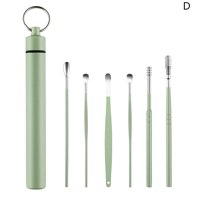 Beauty Accessory Set for Ear Hygiene 6 Pcs Ear Cleaner Kit with Earpick Sticks Earwax Remover Ear Pick Cleaning Spoon
