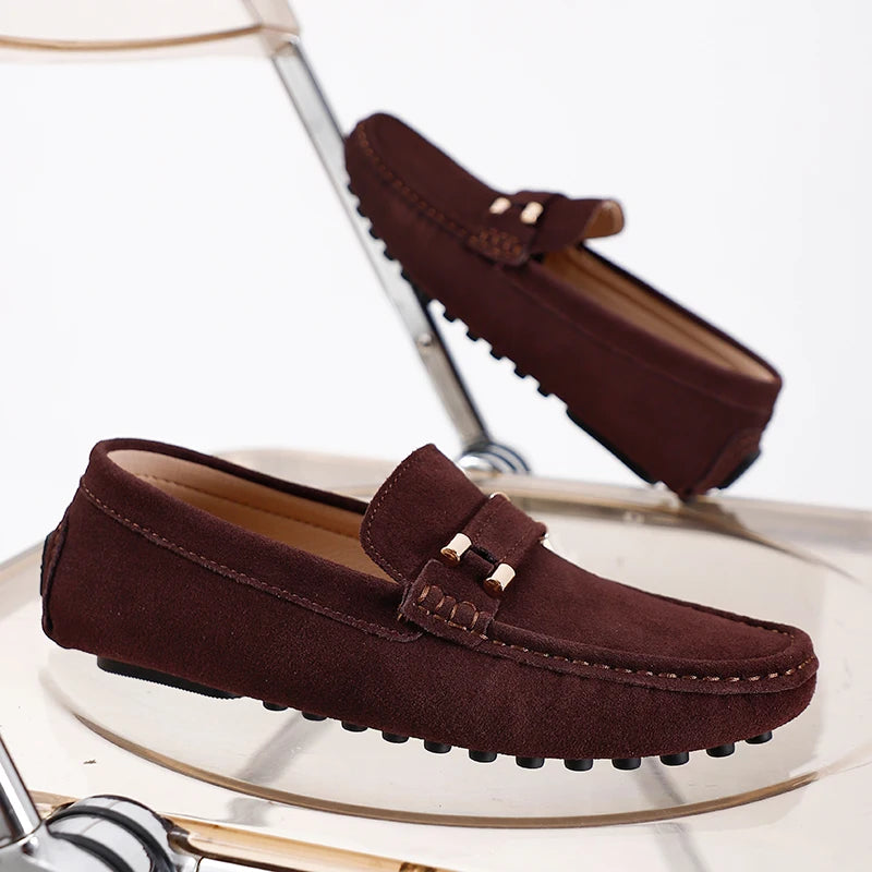 2025 New Cool Men France Style Gentleman Casual Shoes Suede Leather Adult Business Formal Officer Loafers Male Driver Shoes