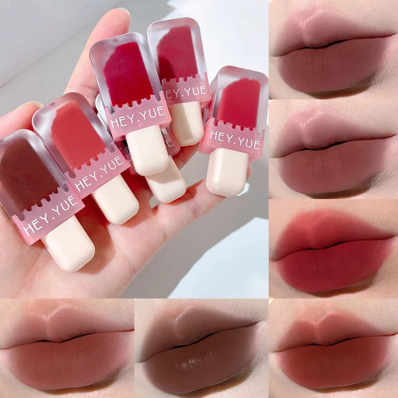 HEYYUE Ice Cream Lip Glaze — Velvet Matte Finish, Pudding Lip Clay, Student-Friendly Everyday Skin-Brightening Lipstick