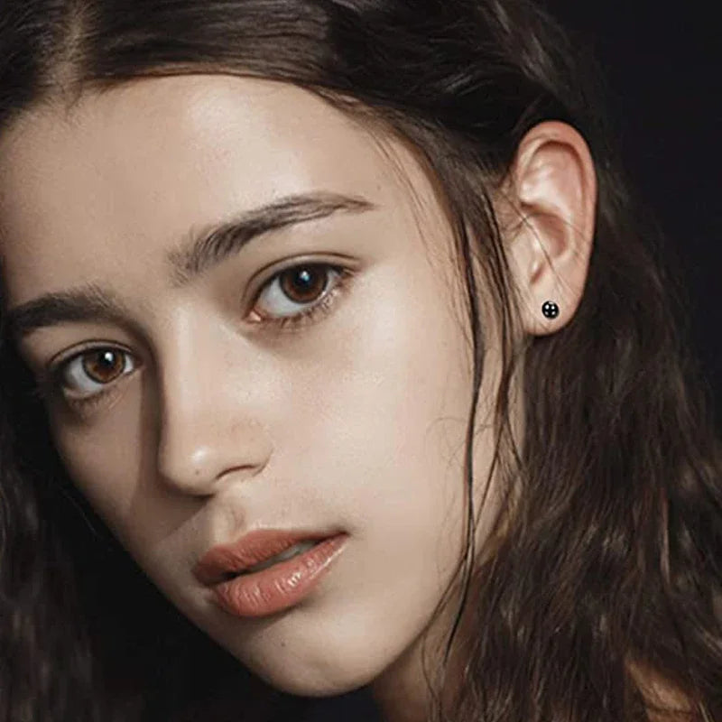 Punk Black stainless steel earrings men's small ball earrings cartilage earring endless earrings black men's and women's set