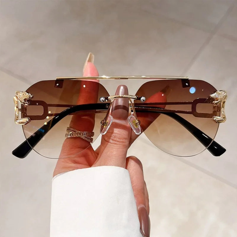 New Trendy Rimless Sunglasses Men Women Fashion Oversized Square Shades Eyewear Double Bridge Gradient UV400 Sun Glasses