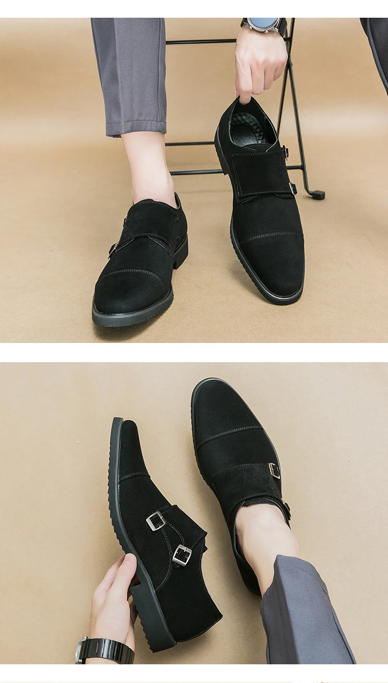 High Quality Leather Shoes for Man Fashion Belt Buckle Suede Casual Men Shoes Designer Busines Men Dress Shoes Zapatillas Hombre