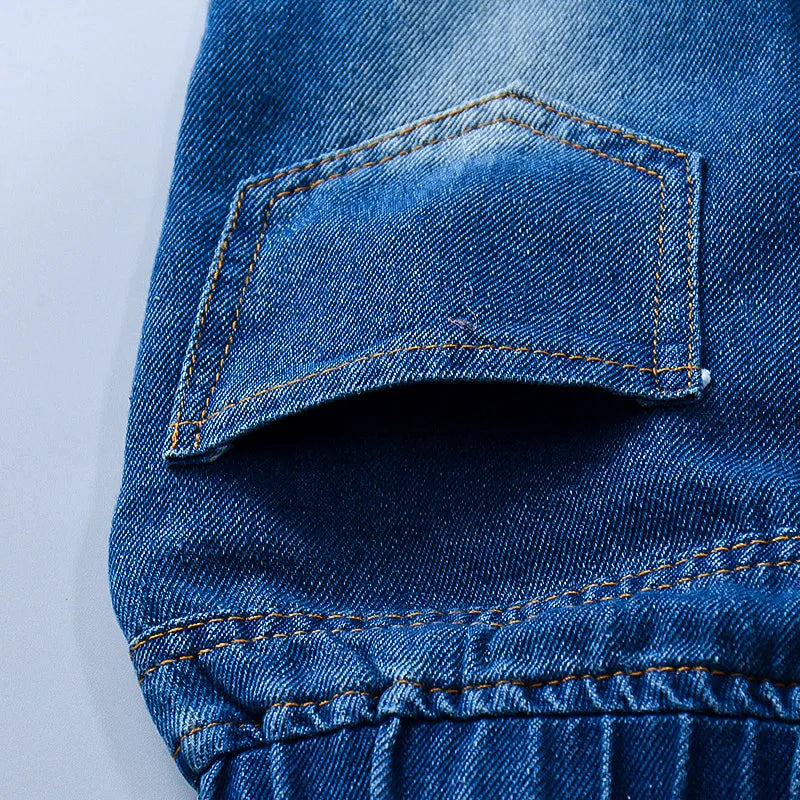 Children's Jeans Children's Clothing Autumn New Style Girls' Versatile Straight Tube Hole Casual Korean Style Boys' Pants