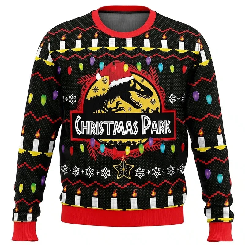Jurassic Park Dinosaurs Merry Christmas Clothing Gifts Santa Claus sweaters Men's and women's hoodies 3D Autumn and Winter Party