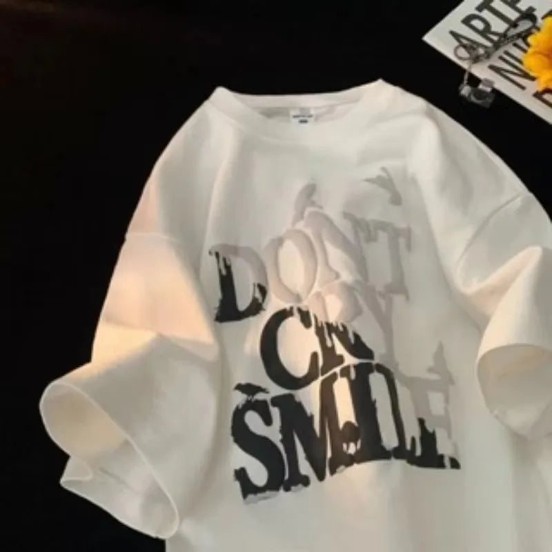 8XL New Casual T-shirt Short Sleeved Round Neck Print DONT Pigeon Letters Loose Retro Style Suitable Men