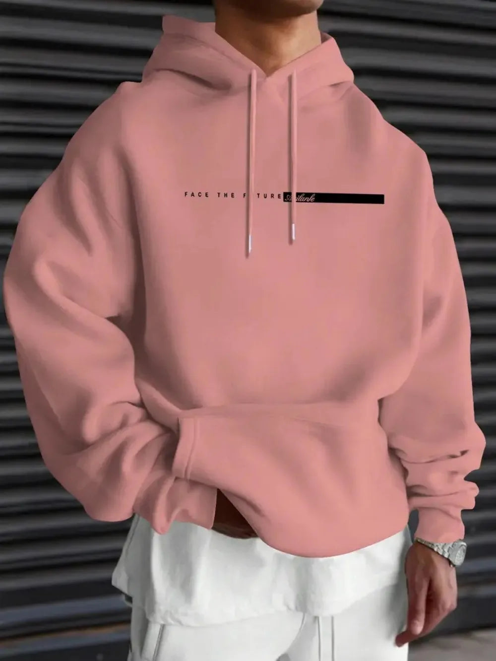 European and American men's autumn minimalist letter stripe print comfortable and soft hooded sweatshirt outdoor sports top