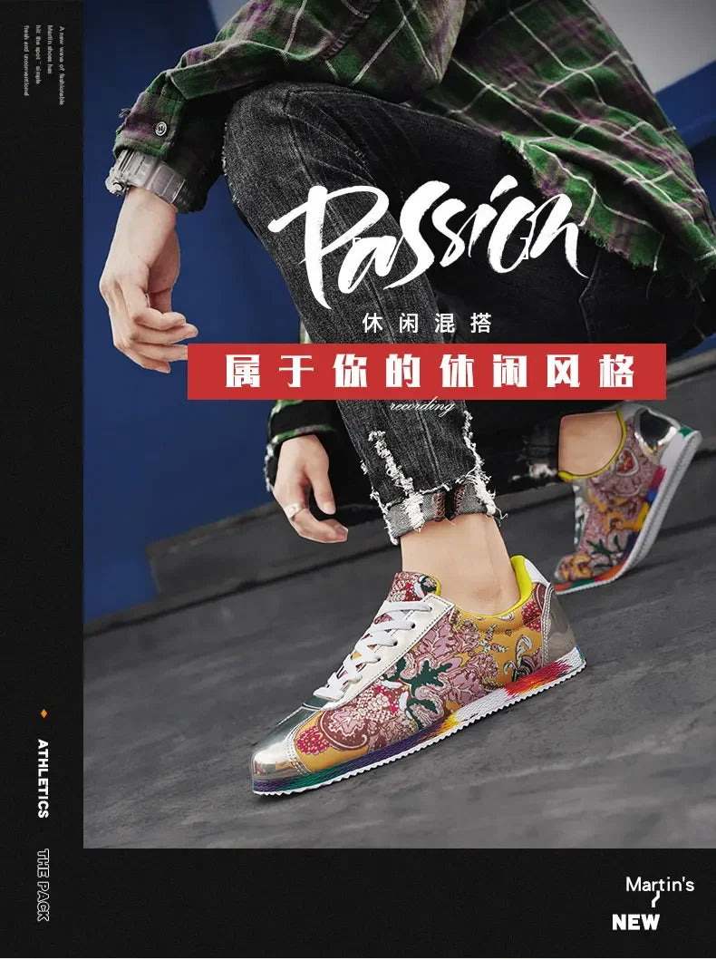 Fashion Graffiti Printed Men Suede Sneakers Red Running Shoes Men's Jogging Shoes Light Gym Trainers Men Flat Embroidery Shoes