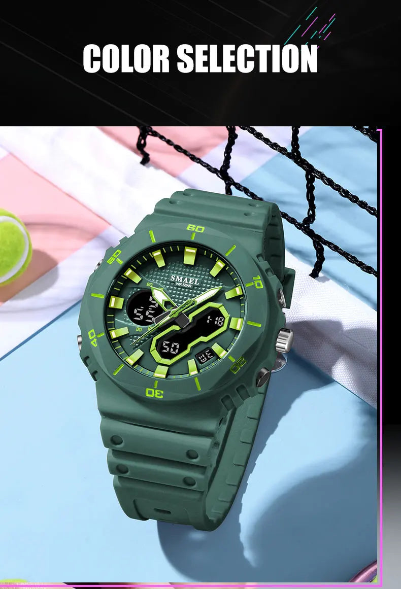 SMAEL Fashion Sport Watches for Unisex Top Brand Luxury Sports Chronograph Women Watch Waterproof Digital Quartz Wristwatch