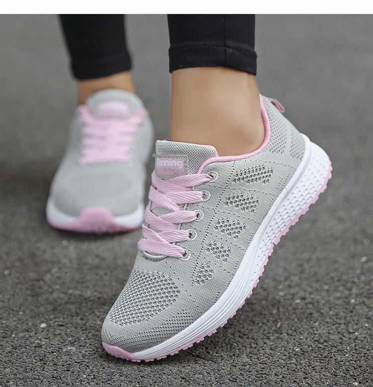 Women's Lace-up Casual Shoe Mesh Flat Shoes for Woman Summer Breathable White Sneakers Women's Vulcanized Sneakers Tenis Walking
