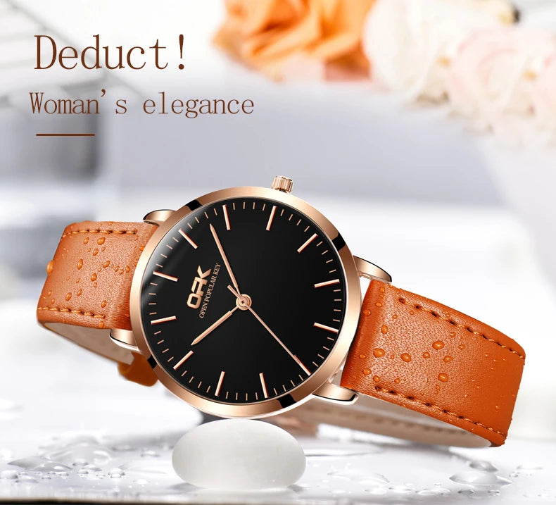 OPK 8101 Original Quartz Watch For Women Waterproof Leather Strap Hand Clock Simple Dial Top Brand Fashion Ladies Wrist Watches