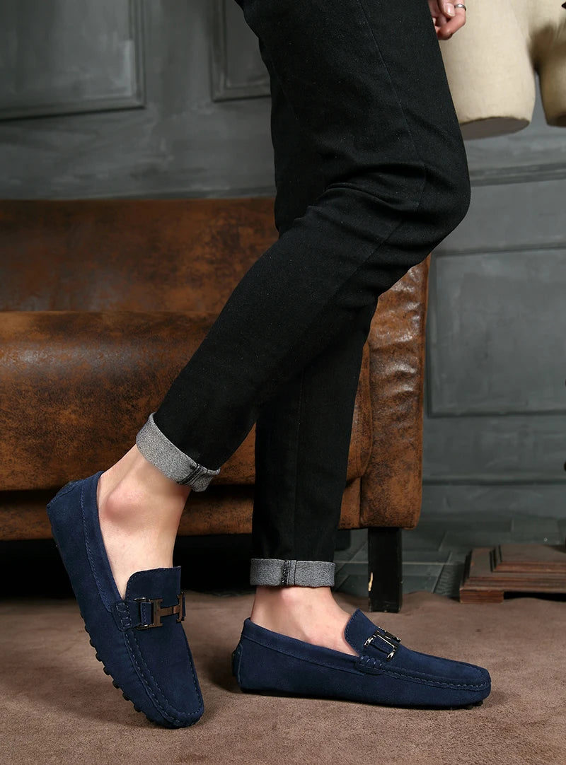 Classic Mens Loafers Male Summer Soft Shoes Fashion Men's Casual Leather Shoe Suede Casual Flats Breathable Hand-stitching Shoes