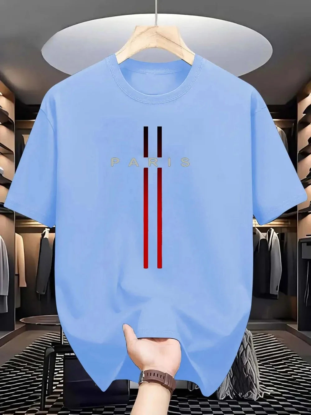 Men's new polyester fabric comfortable and breathable round neck T-shirt Paris letter printed pattern outdoor casual top