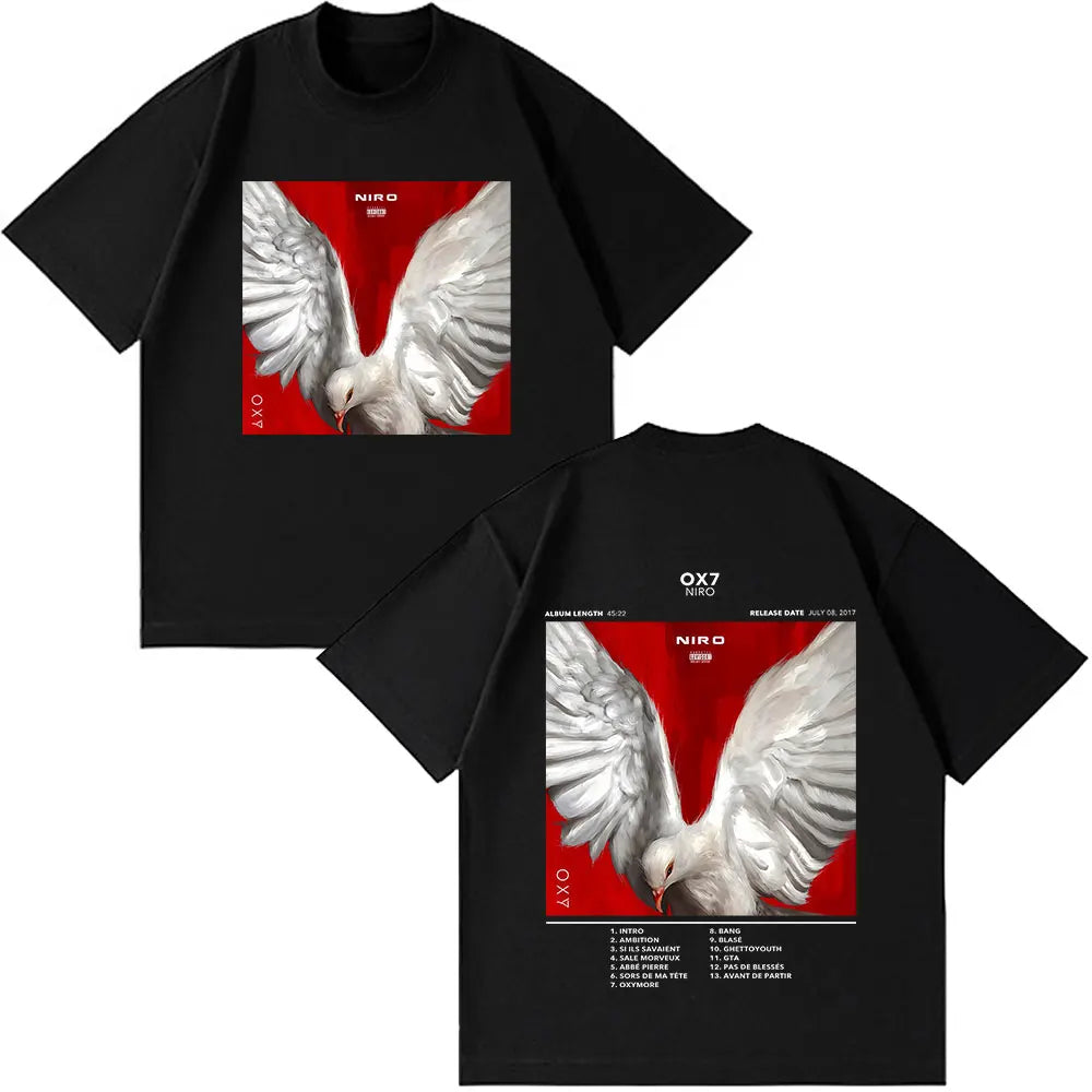 Rapper Niro OX7 Album T-shirt Men Women Clothes Hip Hop Fashion Pop Music T-shirts Male Casual Cotton Vintage T Shirt Streetwear