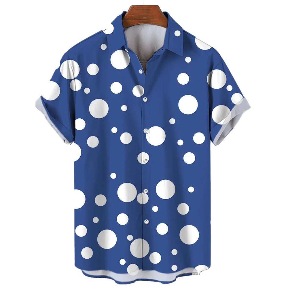 Men's Hawaiian Shirt Summer Stripes Print Short Sleeve Top Tees Fashion Casual Social Shirts Lapel Button Oversized Men Clothing
