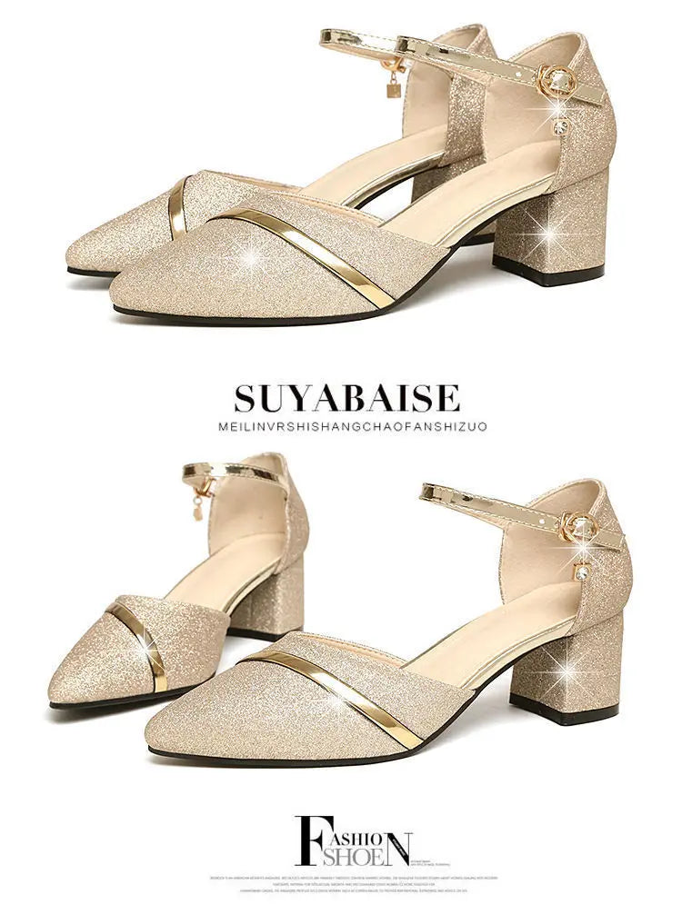 Women's High Heels Fashion High Quality Women Sandals Golden Party Night Club Pumps Sexy Sequins Women Shoes Sandalias de mujer