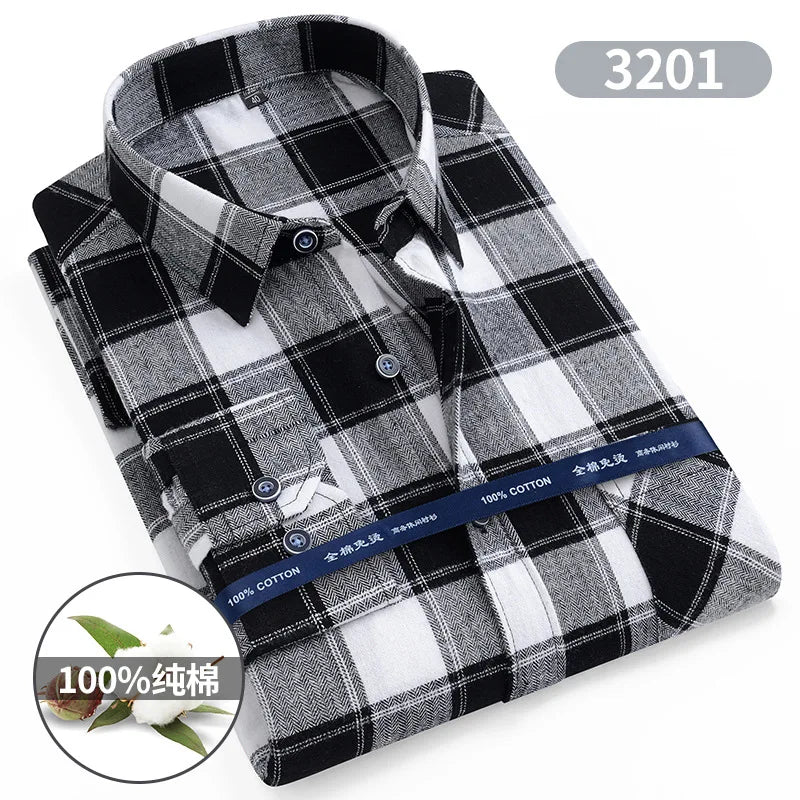 Plaid Flannel Shirts For Men Long Sleeve 100%Cotton Fashion Casual Soft Standard-Fit Man Blouse Clothes Men's clothing 10XL 11XL