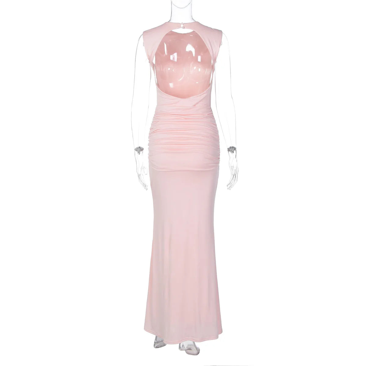 Dulzura O-Neck Sleeveless Backless Ruched Slim Ribbon Long Dress Women Solid Sexy Elegant Clothes Party Club Prom Summer Clothes