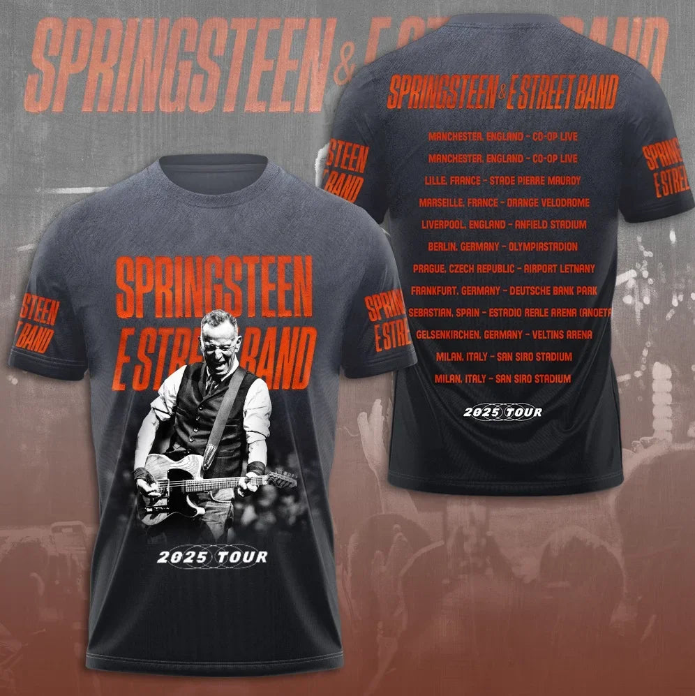 Bruce Springsteen 2025 Tour Featuring 3D Print T-shirt Vintage Men Women Clothes Harajuku Y2k Tops Sports Unisex Tee Clothing