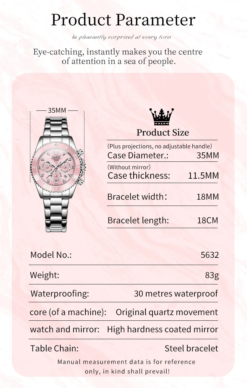 Luxury Women Watch Original Quartz Watch Multi functional HD Date Waterproof Luminous Chronograph Women Gift Watch