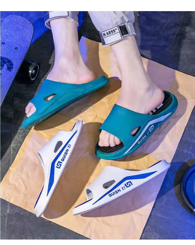 Fashion Men Slippers PVC Soft Sole Non-slip Men Flip Flops Outdoor Thick Bottom Beach Sandals Home Bathroom Couples Slippers New