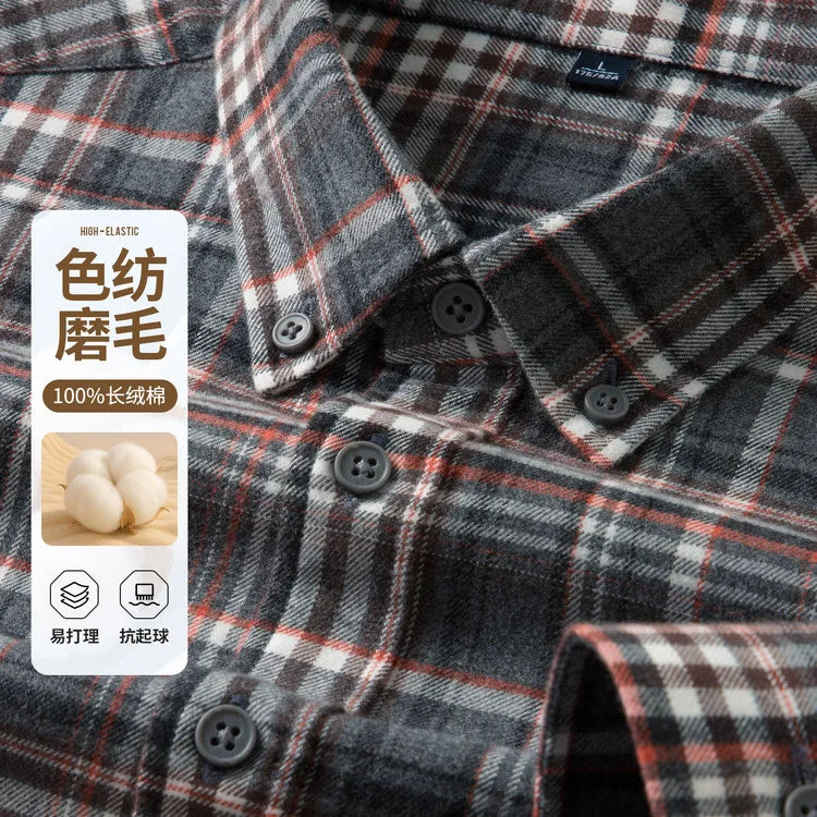 100% Cotton Flannel Shirt Men's, Plaid Casual Jacket, Anti-Wrinkle, Multi-Color Gold Quality Long-Staple Cotton S-4XL