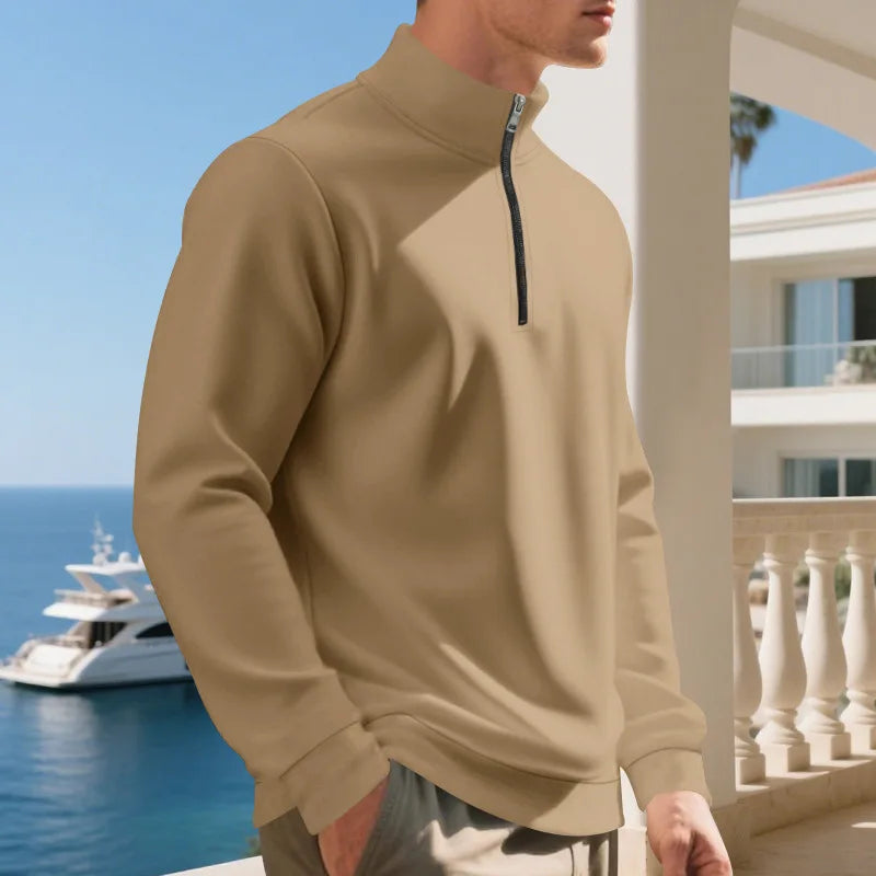 Autumn Winter Men's Fleece Quarter Zip Pullover Man Long Sleeved Loose Stand-up Collar Sweater Casual Comfy Mock Neck Sweatshirt