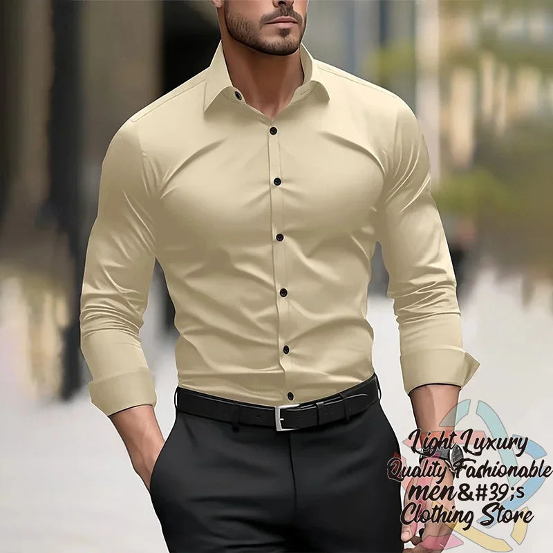19-color men's shirt formal solid color wedding outdoor black navy blue dark green business long-sleeved top clothing XS-6XL