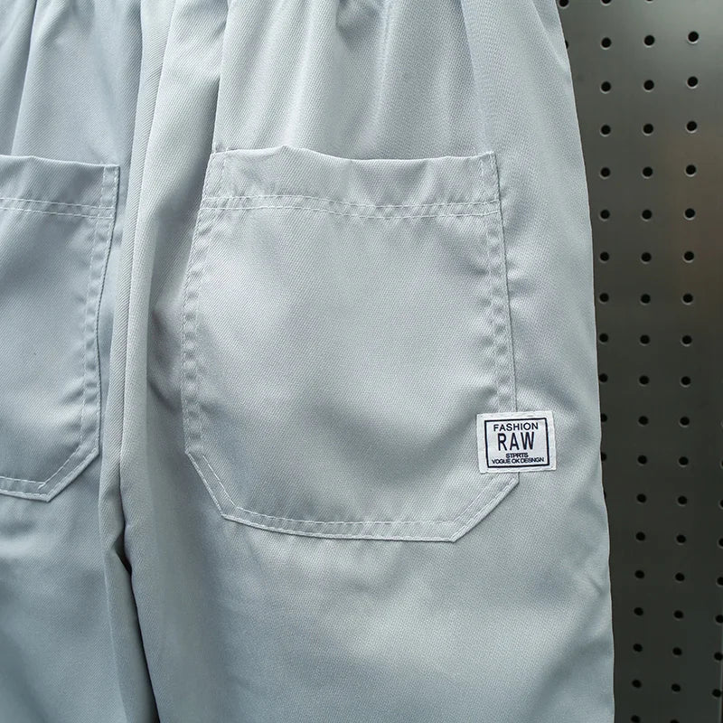 Men's Ice Silk Casual Pants Summer Thin Loose Harlan Nine-Point Trousers Trendy Sports Tools with Tied Feet forVersatile Style