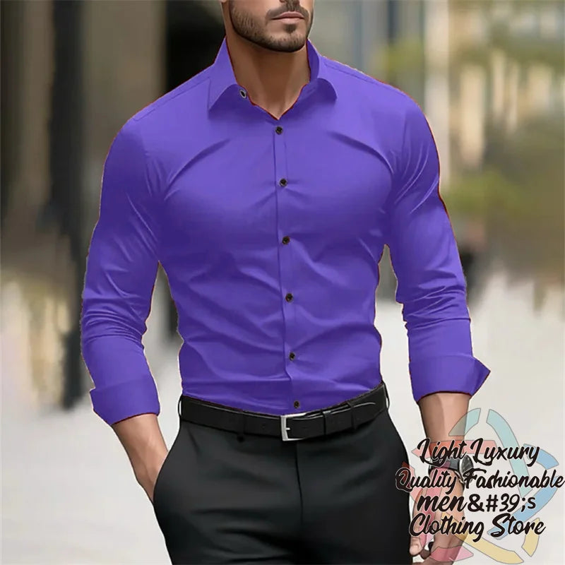 19-color men's shirt formal solid color wedding outdoor black navy blue dark green business long-sleeved top clothing XS-6XL