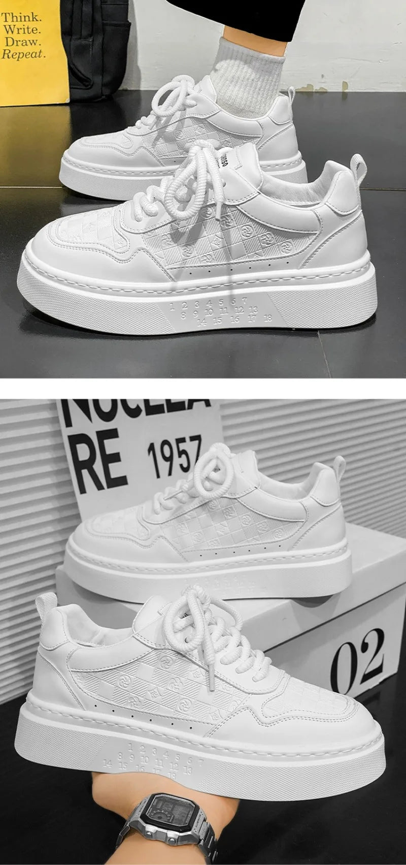New Korean Version Printed Men Skateboarding Shoes Men Fashinable Increase Breathability Platform White Shoes Sports Casual Shoe