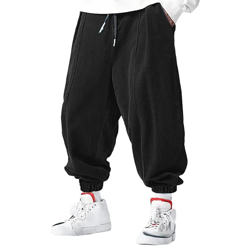 spring autumn Men's Casual Loose Drawstring Pants Fashion Sweatpants solid-color Corduroy trousers jogger training men Pants