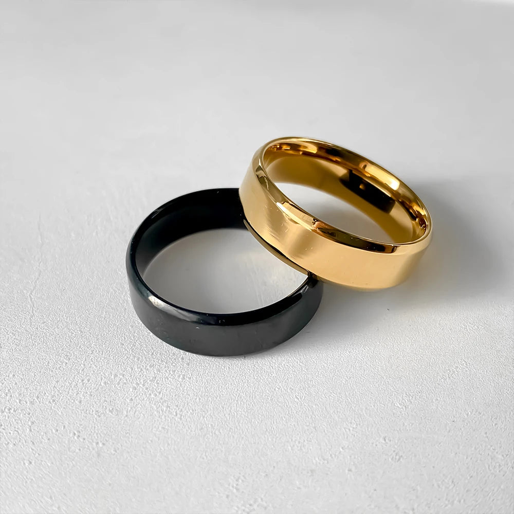 eManco Minimalist Style Smooth Band Rings Stainless Steel Gold-Plated Gender-Neutral Jewelry Fashion Men's Accessories Wholesale