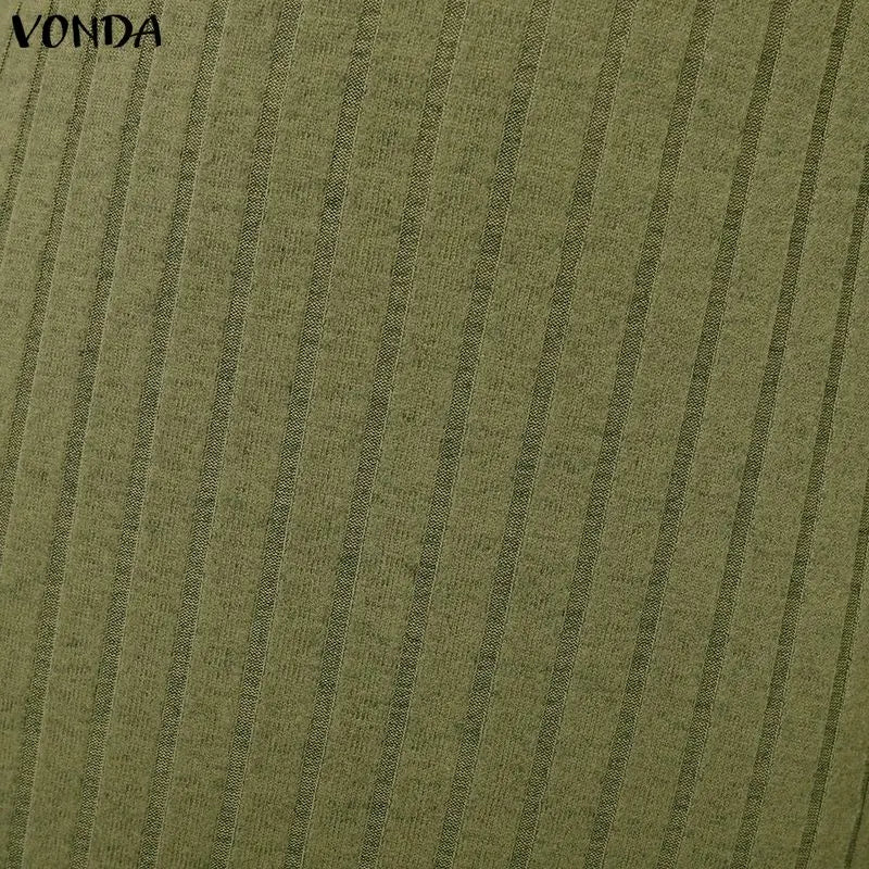 VONDA Women Turtleneck Sweater Dresses Autumn Long Sleeve Knitted Maxi Vestidos Elegant Office Streetwear Solid Party Robe Femme