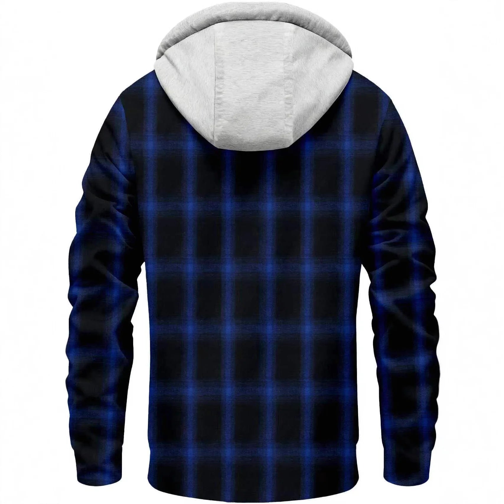 New style European-American men's casual outdoor jacket, cardigan, single-button, pocket, long-sleeved, hooded, checkered shirt