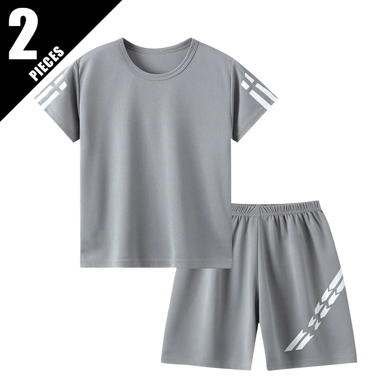 2/4 Pcs Boys' Summer Solid Color Quick Drying Breathable Set Big Kids' Loose Sports Running Hiking Outdoor Short sleeved Shorts