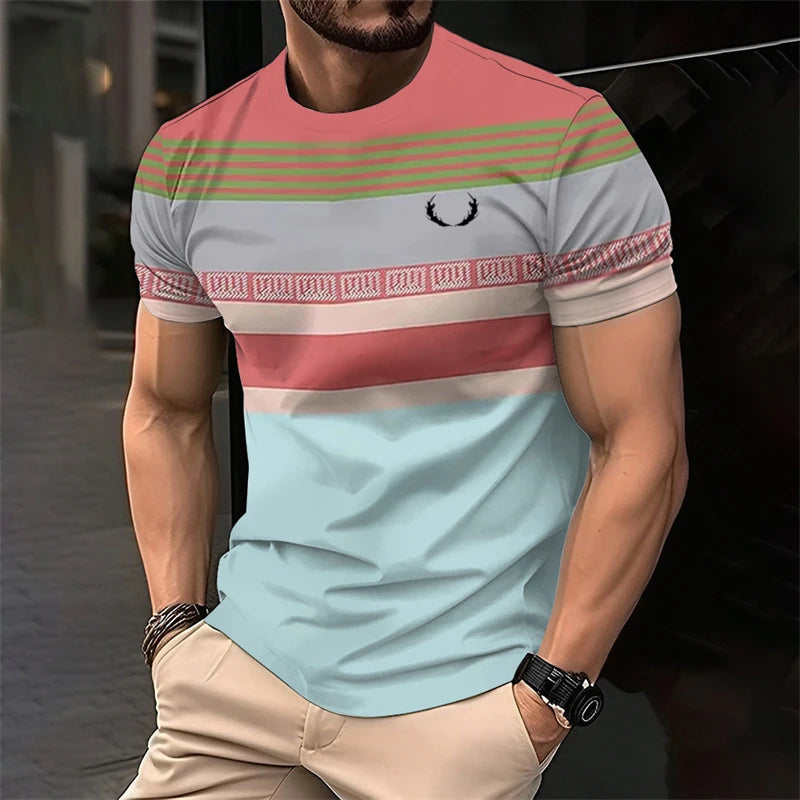 Simple Striped 3D Printed T Shirts For Men Fashion Summer Short Sleeve 3D Printed Kids T-shirts Casual Daily Wear Loose Tees