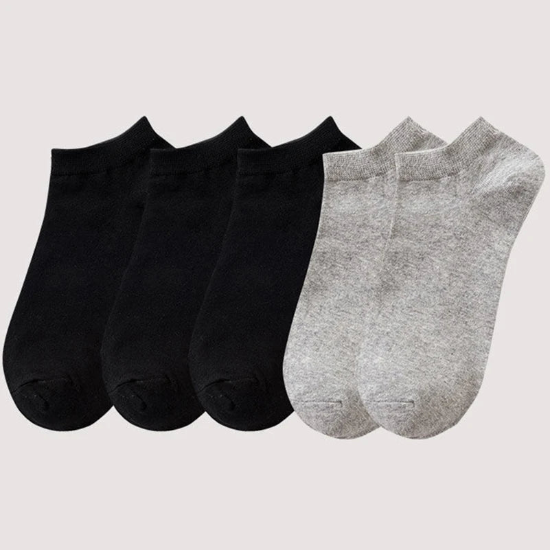 10pcs=5 Pairs Low Cut Mens Socks Solid Color Black White Grey Breathable Cotton Sports Socks Female Male Short Ankle Socks Women