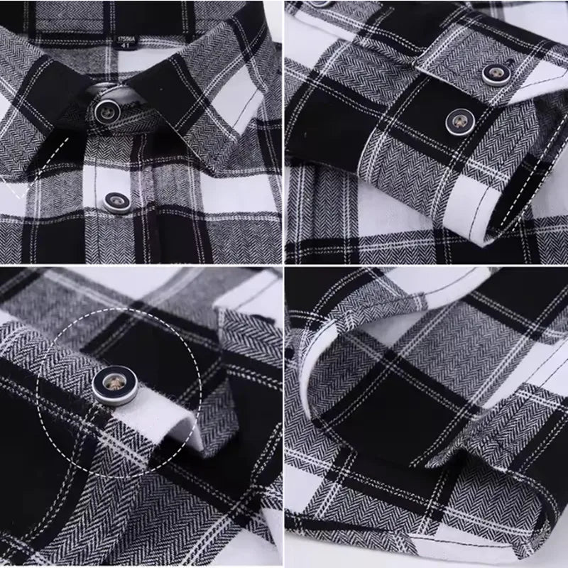 Men's 100% Pure Cotton Flannel Soft Regular-fit Long Sleeve Brushed Shirt Single Pocket Comfortable Casual Plaid Shirts 11XL-9XL