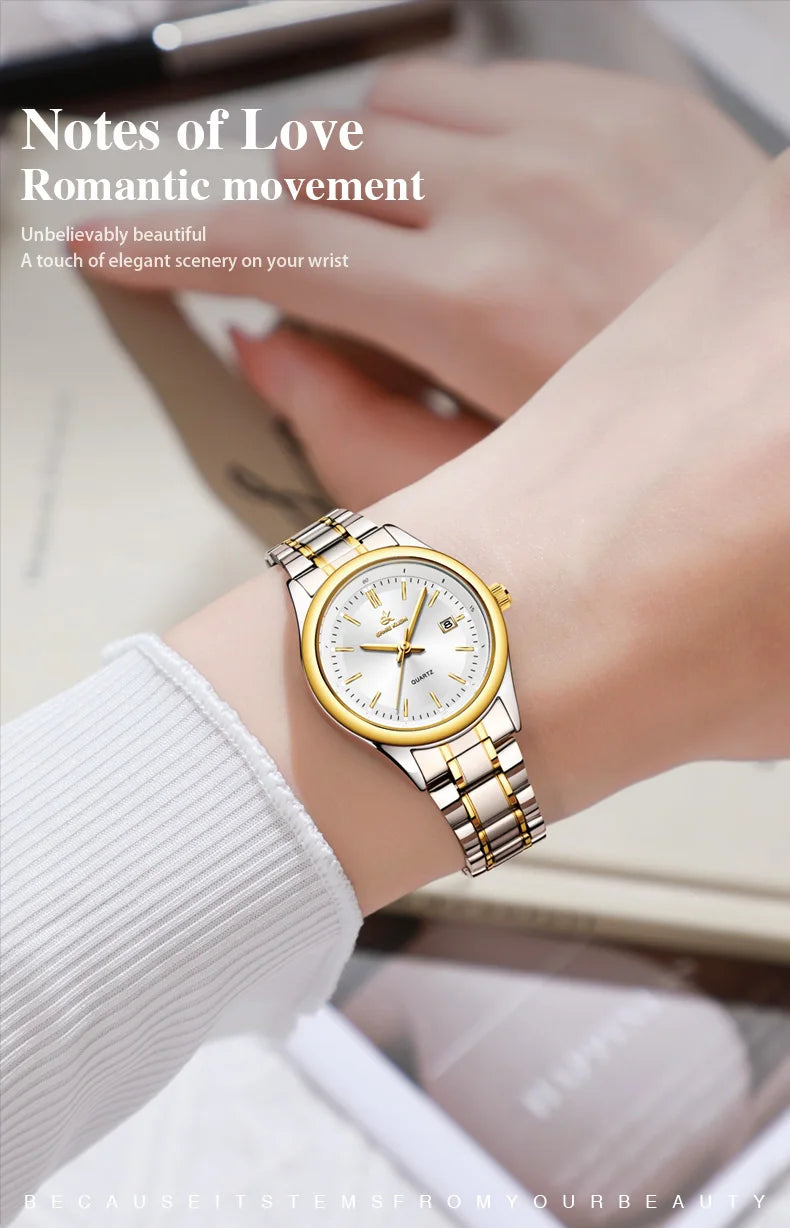 ERNIE KLEIN Women’s Watch Luxury Gold Watch OriginalDate Week Stainless Steel Waterproof Luminous Elegant Dress Ladies' Watches