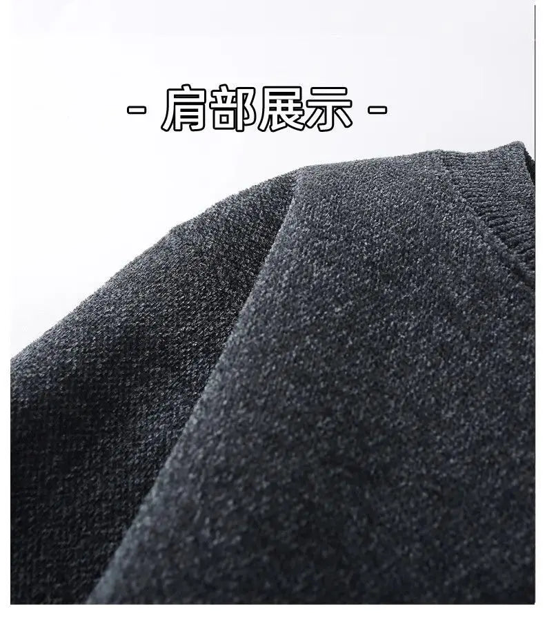 Men's Sweatercoat Autumn Winter O-Neck Knit Letter Plush Fleece Lined Warm Wool Pullover Sweater Men Bottoming Pullovers Jumper