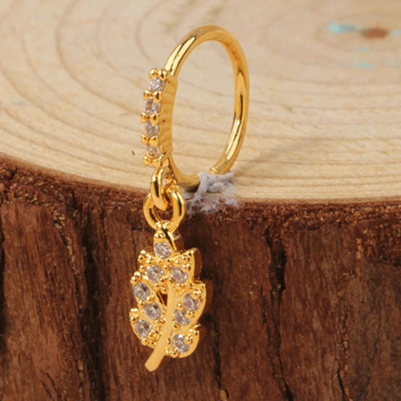 Gold Plated Pendant Nose Ring Hoop for Women Crystal Nose Hoop Protection Jewelry Nose Piercing Cartilage Earring Piercing