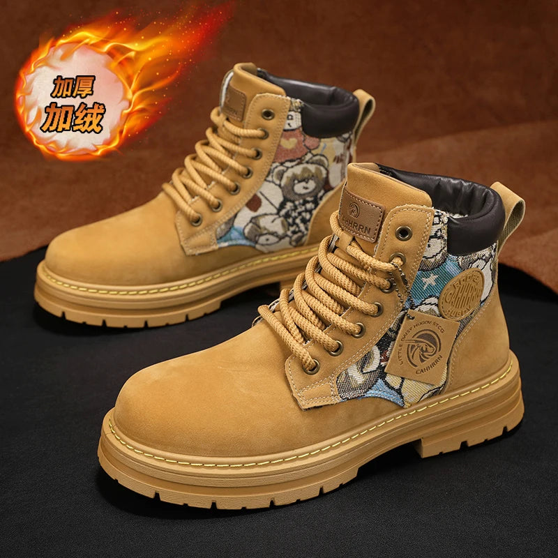 New autumn men shoes boots High Top Fashion Motorcycle Leather Shoes Outdoor leisure comfortable Boots male Lace-Up Botas