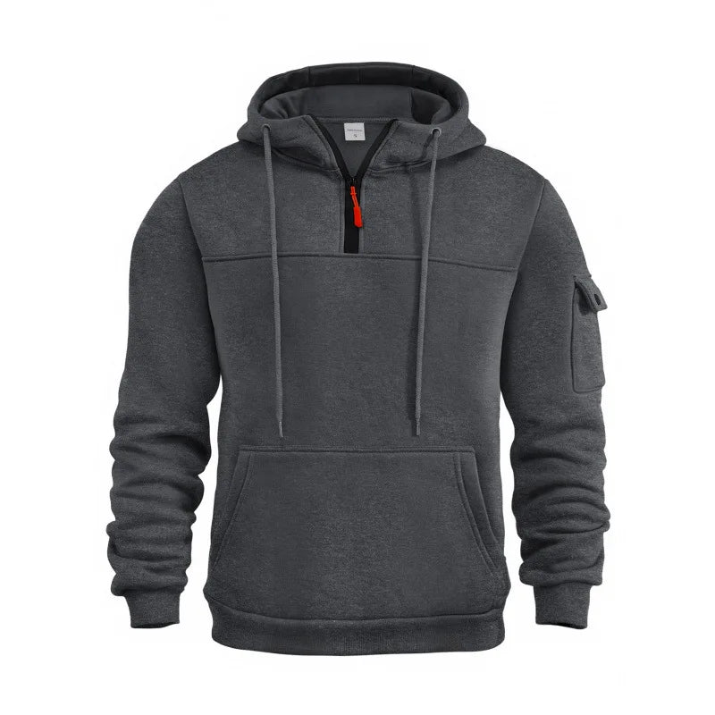 Half Zipper Men's Tactical Hoodies Solid Warm Fleece Military Sweatshirts Multi Pockets Male Hooded Jackets Thick Outdoor Polar