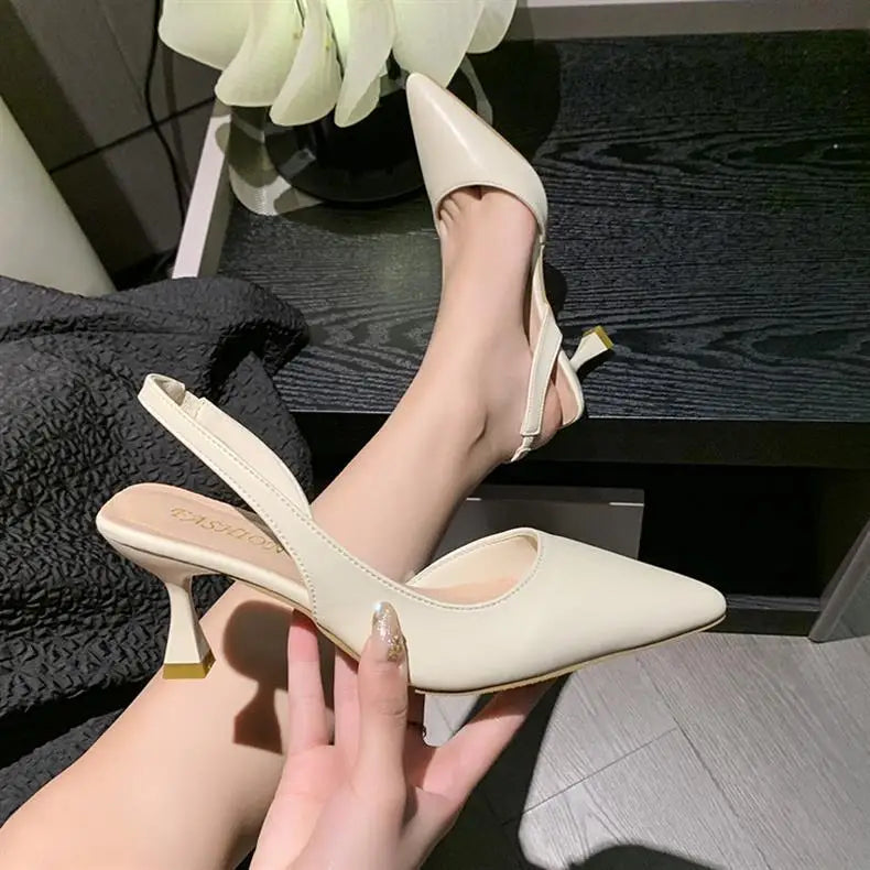 Luxury High Heel Women's Sandals Shallow Mouth Leather Baotou High Heel Shoes Pointed Top Fashion Stiletto Heel Women's Shoes