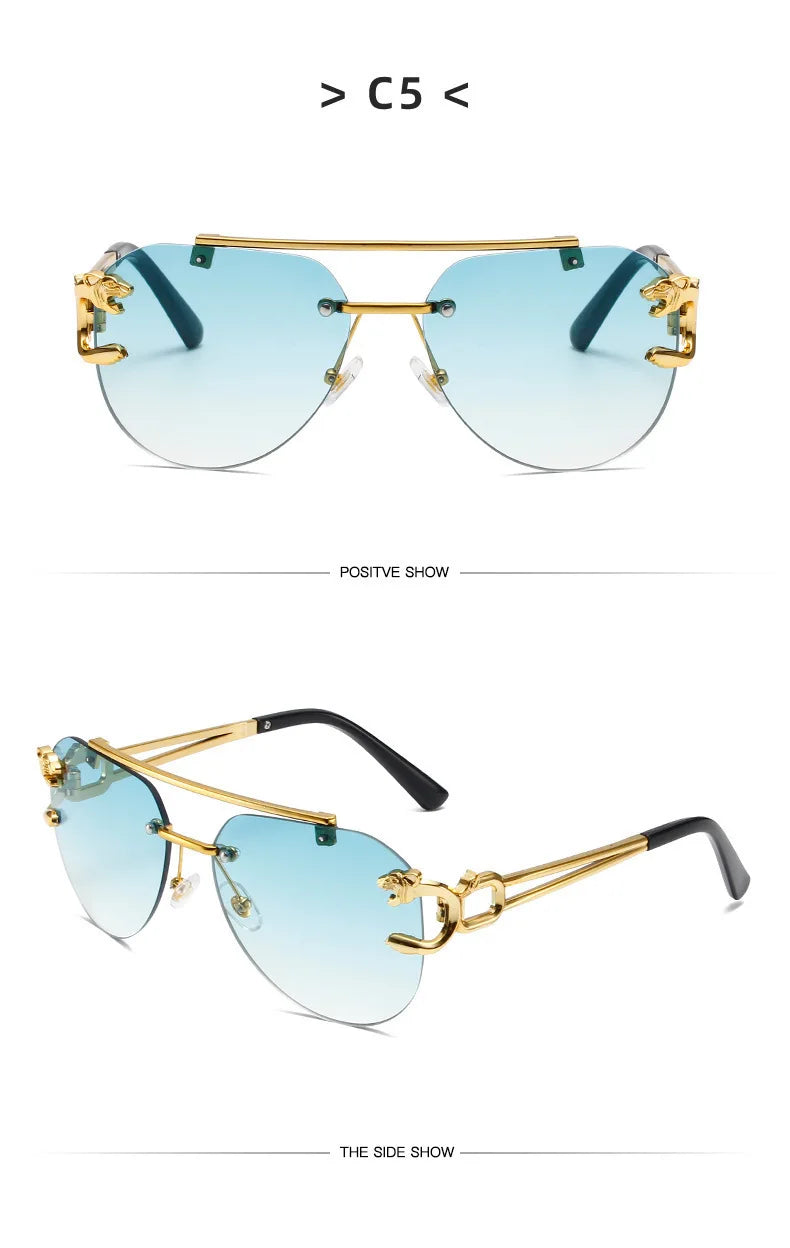 New Trendy Rimless Sunglasses Men Women Fashion Oversized Square Shades Eyewear Double Bridge Gradient UV400 Sun Glasses