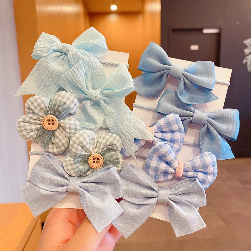 10Pcs/Set Bow Flower Elastic Hairbands for Kid Sweet Hair Ties Fashion Headbands Hair Accessories Rubber Band for Kid