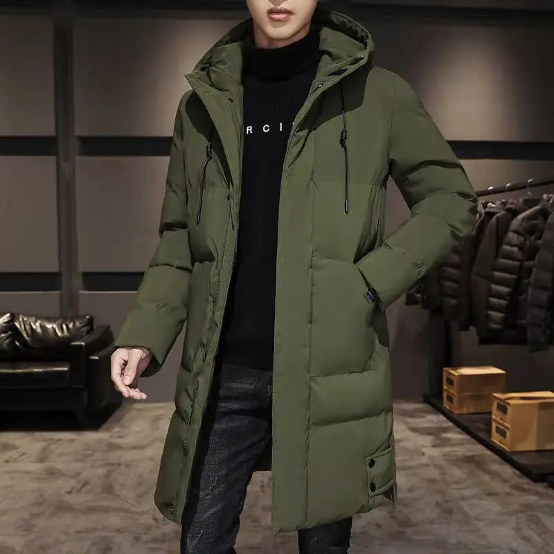 New Winter Men's Hooded Long Cotton Jacket, Thickened Warm Parka, Plus Sizes M-8XL