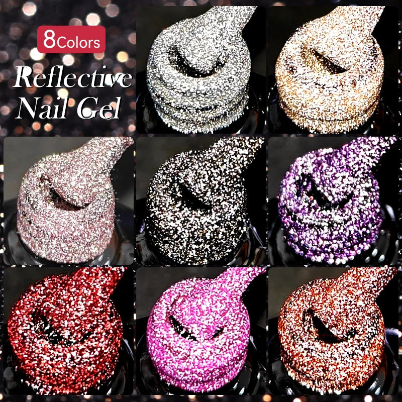 LILYCUTE 7ml Reflective Glitter Gel Nail Polish Shining Sparkling Gorgeous Silver Effect Semi-permanent UV Gel Nail Art Manicure