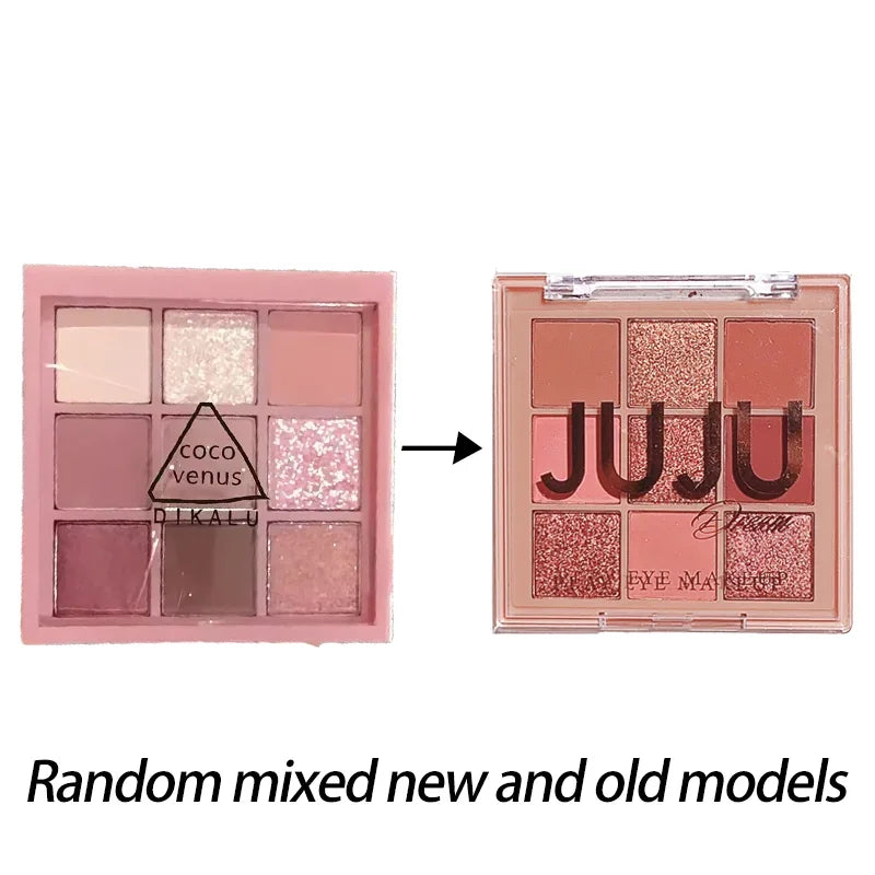 Nine-Color Eyeshadow Palette with Pearl, Fine Sparkle, Layerable Shimmer, Bright Glitter, and Vibrant Colors New